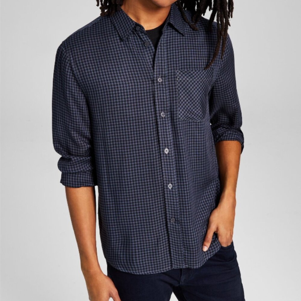 AND NOW THIS Mens Button Down Shirt Long Sleeve Navy Blue XXL Viscose‎ Pocket
